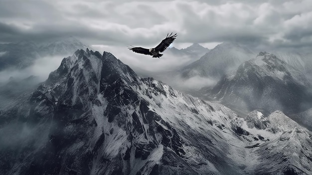 Eagle flying at mountain with sunset Generative AI