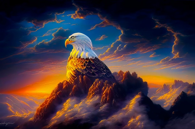 The eagle flying in the mountains Illustration for books cartoons and printing products