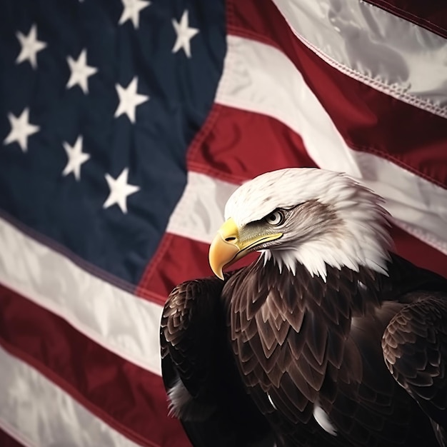 Photo eagle in front of a usa flag