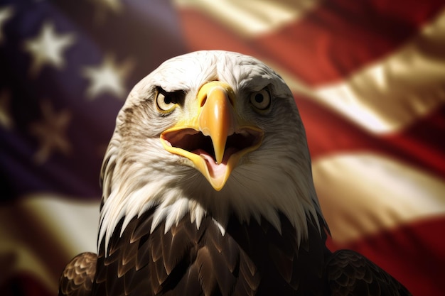 Eagle in front of a usa stars and stripes flag generative ai