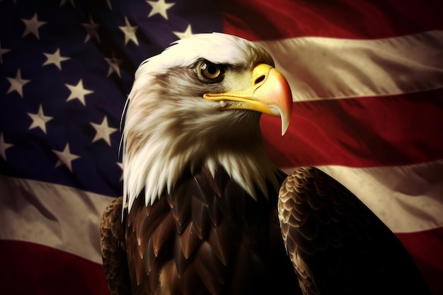 Eagle in front of a usa stars and stripes flag Generative ai