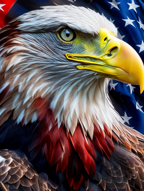 eagle head in front of american flag