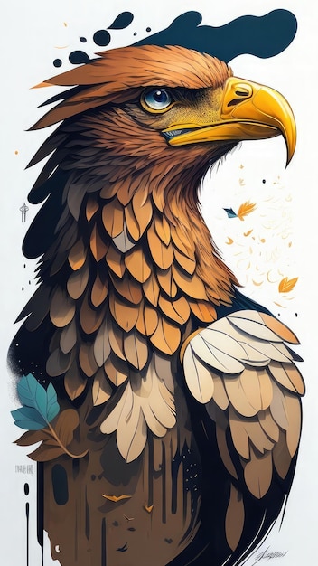 Eagle head with yellow and brown feathers Vector illustration of a bird