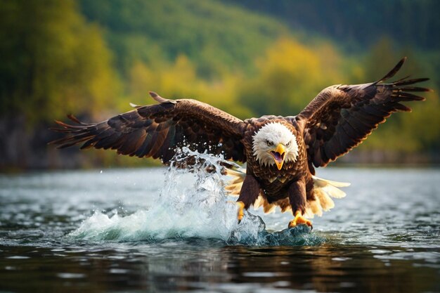 Photo eagle hunting fish