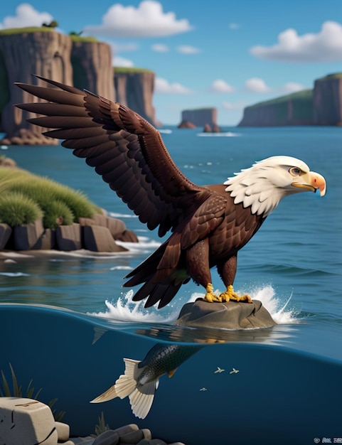 The eagle is looking for catch fish in the sea