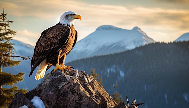 Photo eagle on mountain with open wings