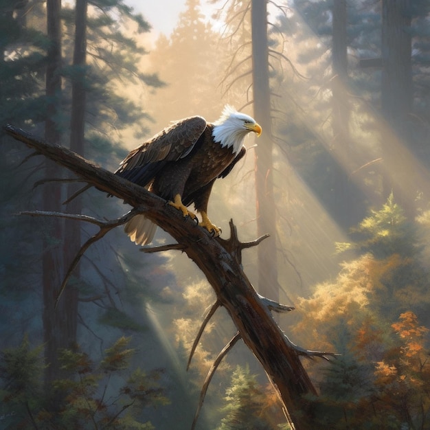 eagle perched on a tall tree branch