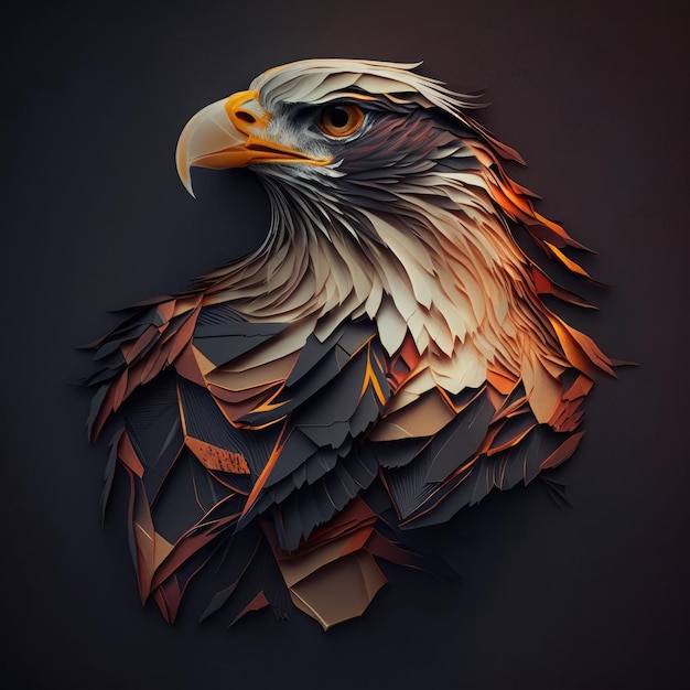 Eagle portrait 3d layered paper art illustration square wall