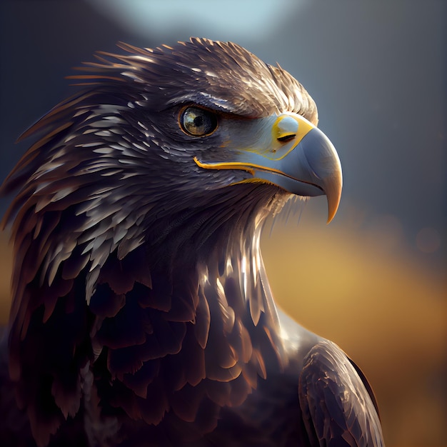 Eagle portrait on the dark background closeup 3d rendering