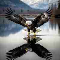 Photo an eagle rising from the water of a lake