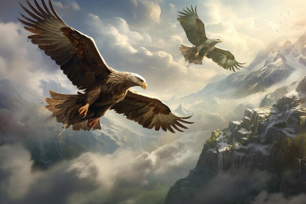 Eagle schoonheid van adelaars zweven in de lucht kale adelaar vliegen op wazige achtergrond AI gegenereerd