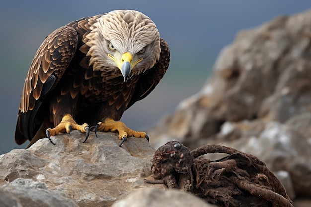 Eagle and snake on a rocky cliff the tension palpable as the eagle39s sharp gaze meets the serpents