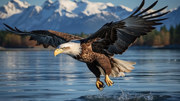 eagle soaring above the water