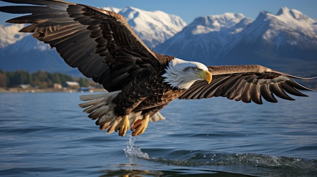 eagle soaring above the water