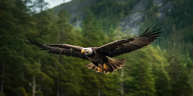 Eagle soars freely in the tropical jungle