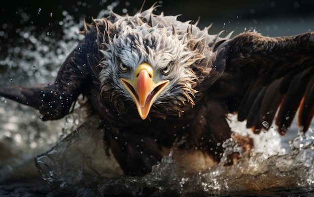 Eagle splashing water Generative AI