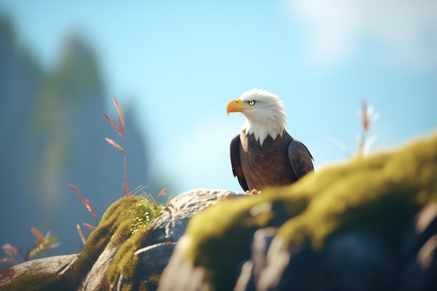 Eagle staring into distance atop cliff