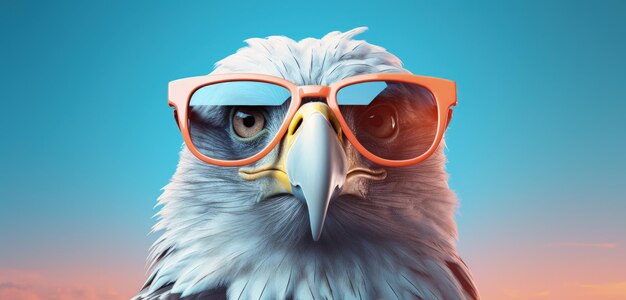 Photo eagle in sunglass shade glasses left position isolated on solid pastel background generative ai