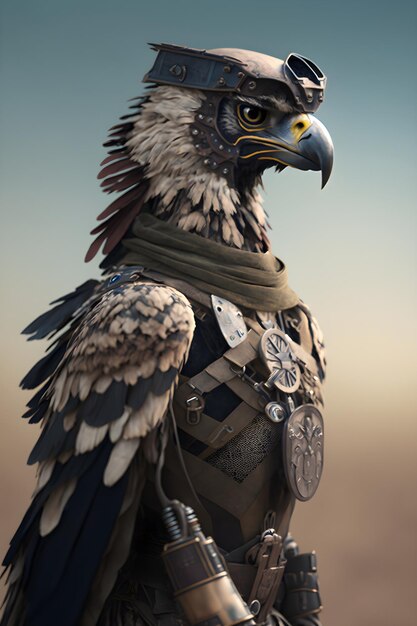 eagle wearing military helmet