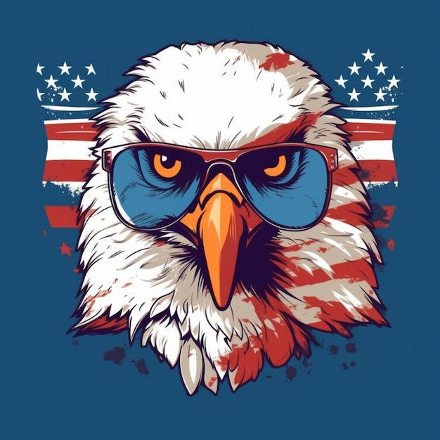 an eagle wearing sunglasses with the american flag in the background generative ai