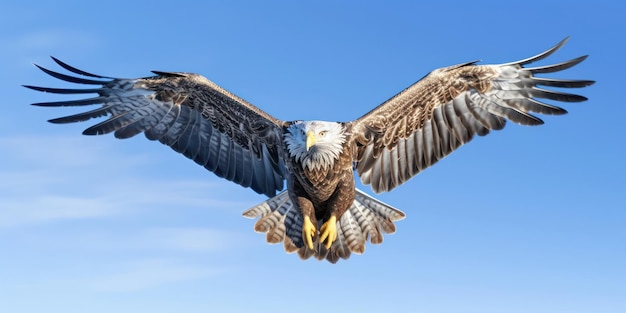 Eagle wings beat as it flies in the expansive sky