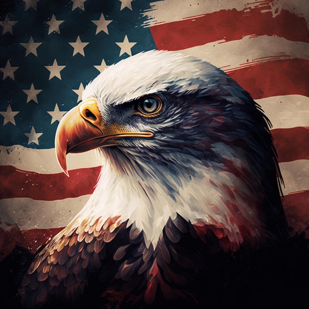 eagle with american flag in the background