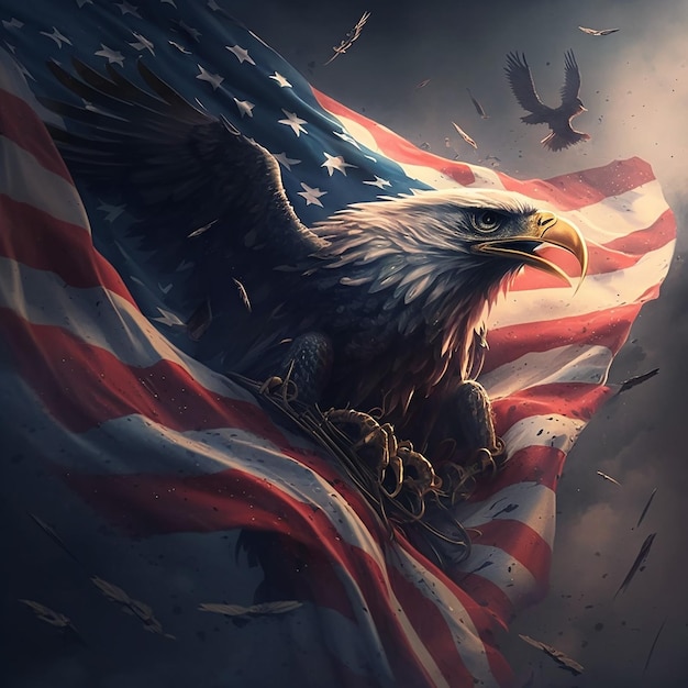 An eagle with the american flag on it