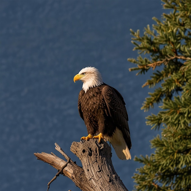 Photo an eagle with a bald head and a flag in the background ai generated