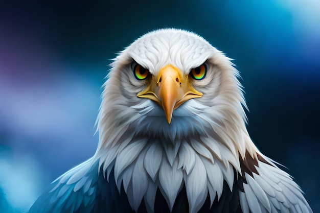 An eagle with a blue background