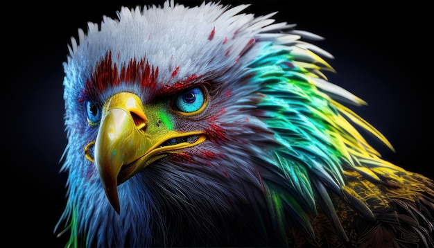 Photo an eagle with blue eyes and a black background