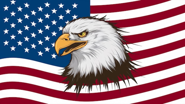 Photo an eagle with a flag in the background