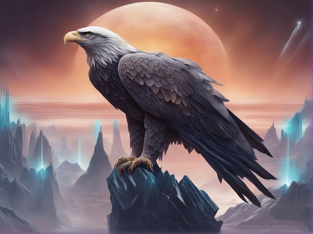 Eagle with a full moon in the background