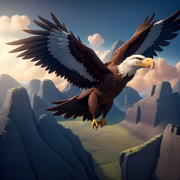 an eagle with a mountain in the background.