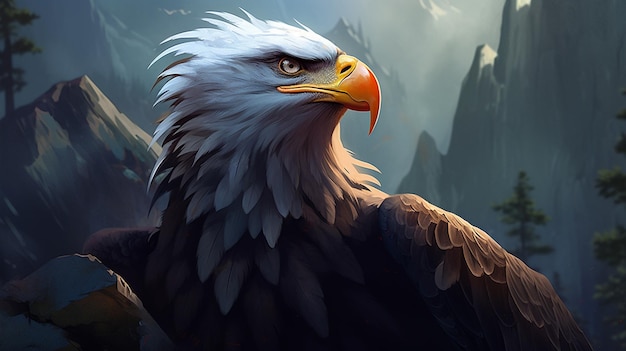 an eagle with a mountain in the background