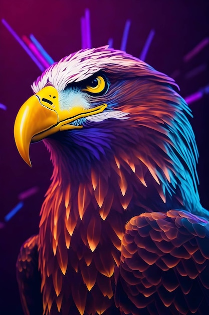 eagle with neon effect in the background