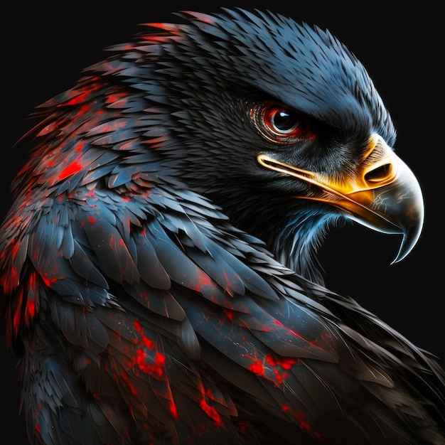 An eagle with red and black feathers on black background Generative AI