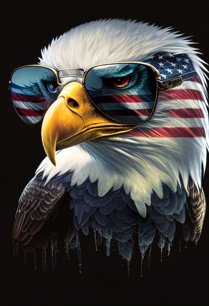 An eagle with sunglasses and the american flag on it