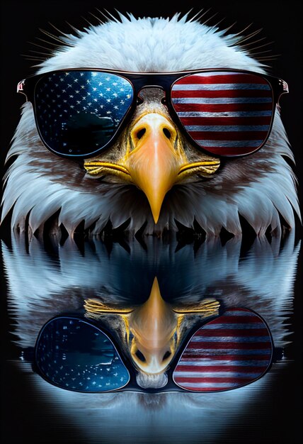 An eagle with sunglasses and the american flag on it