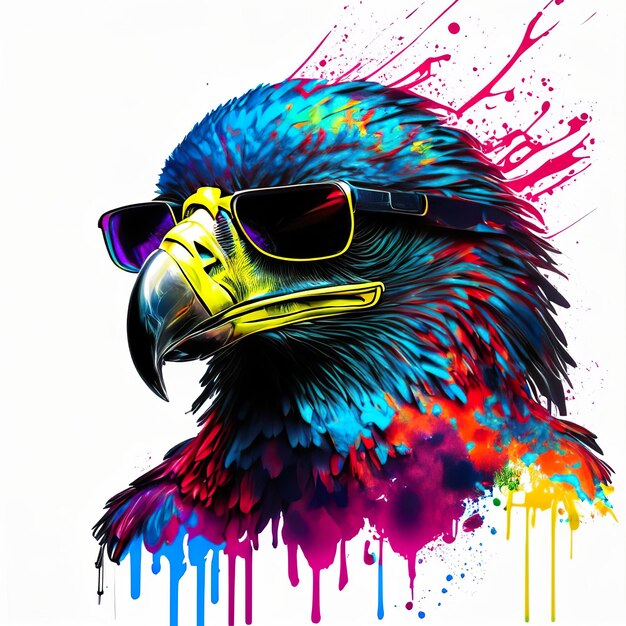 Eagle with sunglasses with ink splash Generative AI