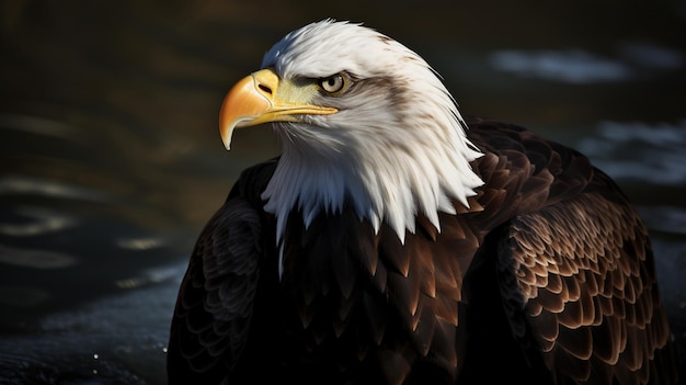 An eagle with a white head and a white beak.