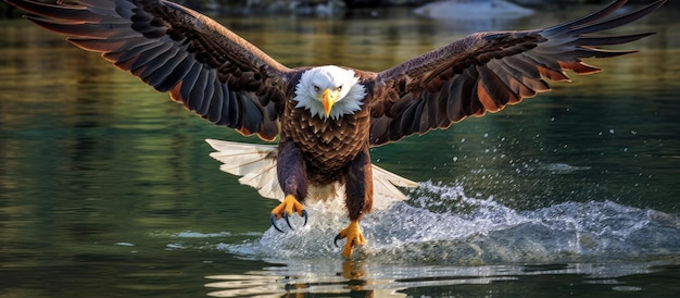 Eagles fly over the water to hunt