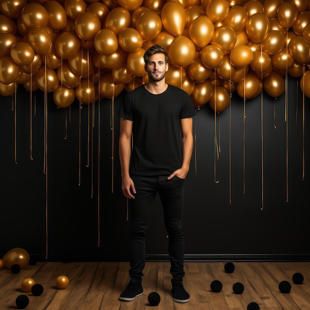 Photo ealistic birthday background with golden balloons