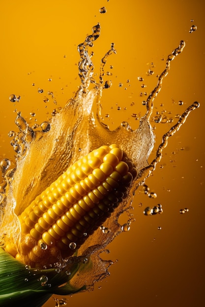 An ear of corn is surrounded by water