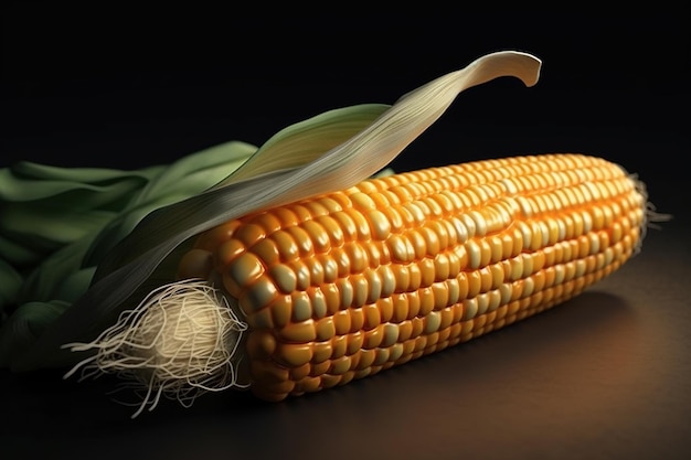 An ear of corn with a leaf on it