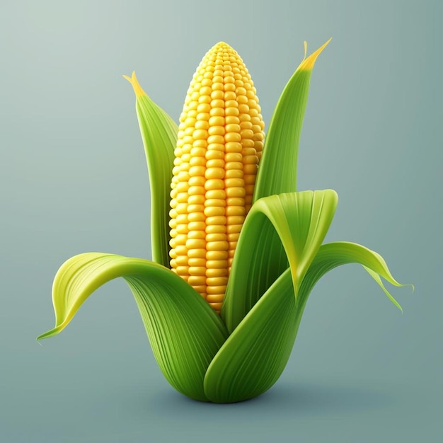 an ear of corn with leaves on a blue background