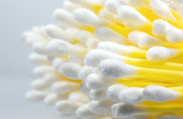 Ear cotton swabs on the white background.