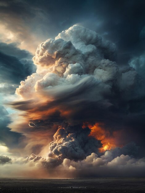 Photo an ear shot of a very large storm cloud in the style of dimitry roulland apocalyptic visions