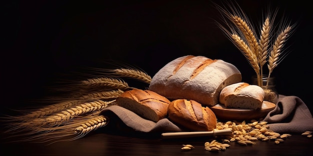 Колос пшеницы цельнозерновой хлеб разные виды хлеба Рекламная фотография, созданная ai