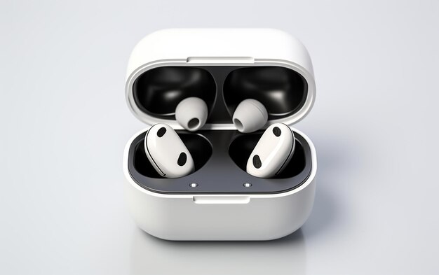 Earbuds in Charging Case on White Background