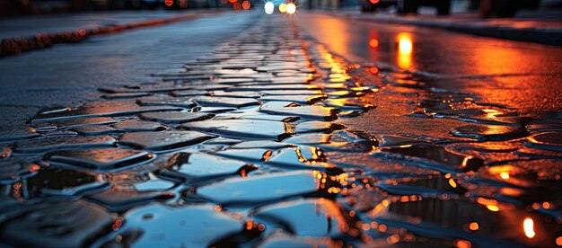 Photo eared road in winter in the style of water drops